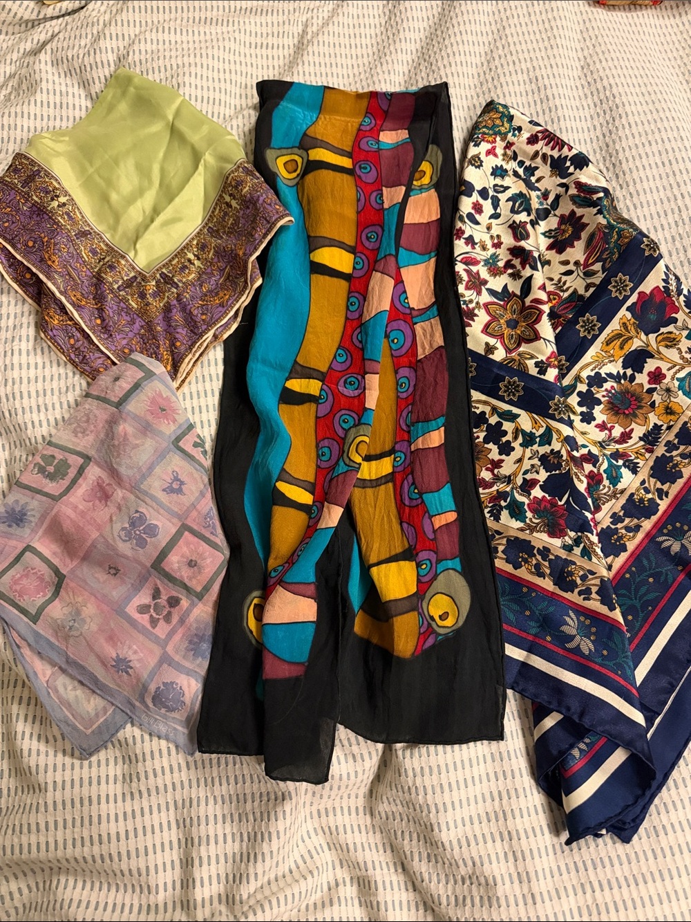 Vintage Silk Scarf Bundle Lot 4pc Bill Blass Hand Rolled